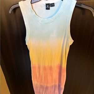 Volcom Blue and Yellow Ribbed Fitted Tank Top